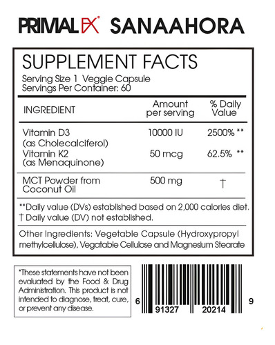 Vitamin D3 + Mk4 Primal Fx Mejore Su Vitalidad