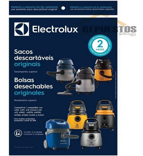 Bolsas Desechables Aspiradora Electrolux Kit De 3u Gt2000 