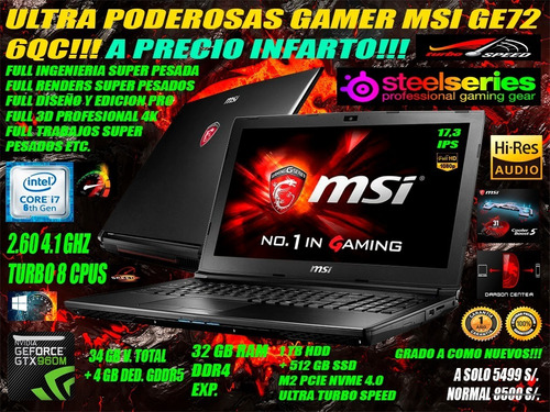 Ultra Poderosa Laptop Msi Ge72 6qc Intel I7 6700hq 32 Gb Ram