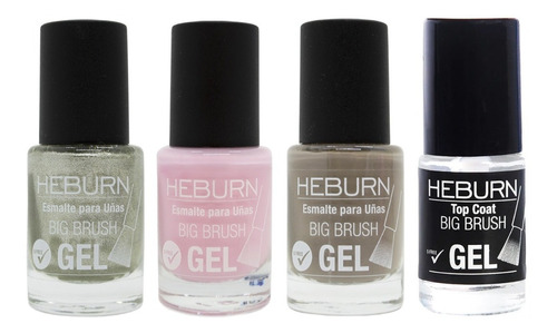 Heburn Set 3 Esmaltes Efecto Gel Color Sin Cabina + Top Coat