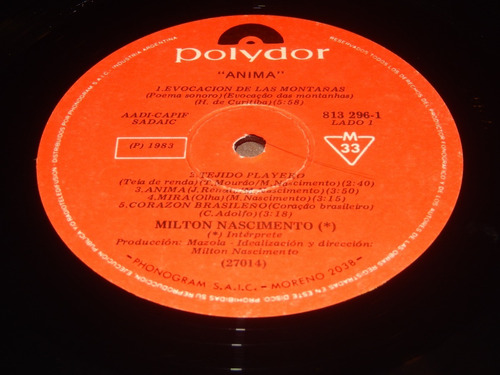 Milton Nascimento Anima Vinilo Año 1983 Argentina Impecable (Usado)