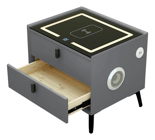 Mesa Buró Mueble Inteligente Con Iluminación Y Cargador Usb Acabado Mdf Color Gris Oscuro