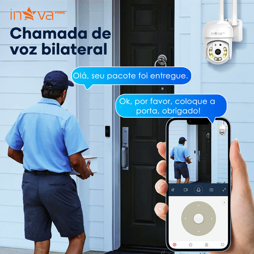 Câmera de Segurança Externa 2K PTZ com Visão 360°, Rastreamento Automático, WiFi 2.4G, Áudio Bidirecional, Visão Noturna em Cores e IP66 à Prova d'Água para Monitoramento Residencial