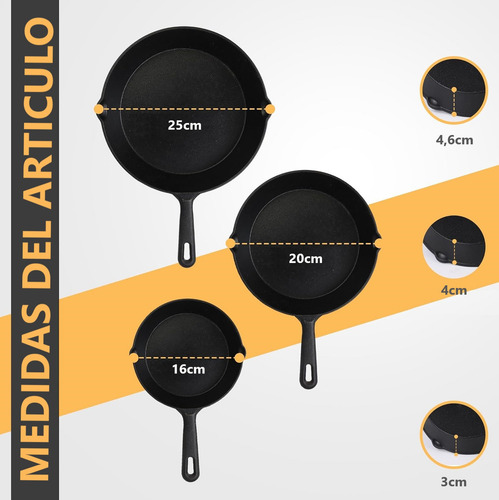 Sartenes De Hierro Fundido Juego De Sartenes 3 Piezas Wakeshome
