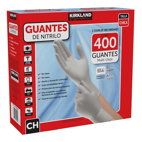 Imagen 2 de 6 de Guantes De Nitrilo Kirkland T Chico 2 Cajas De 200 Pzs C/u