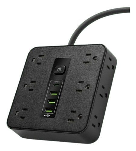 1 Regleta Multicontacto Extension Usb, Con12 Salidas Ca Y 3 Puertos Usb (1 Usb C), Enchufe/conector Multiple, 2 M Extension Electrica, Para Dormitorio, Casa, Dorm, Oficina (negro