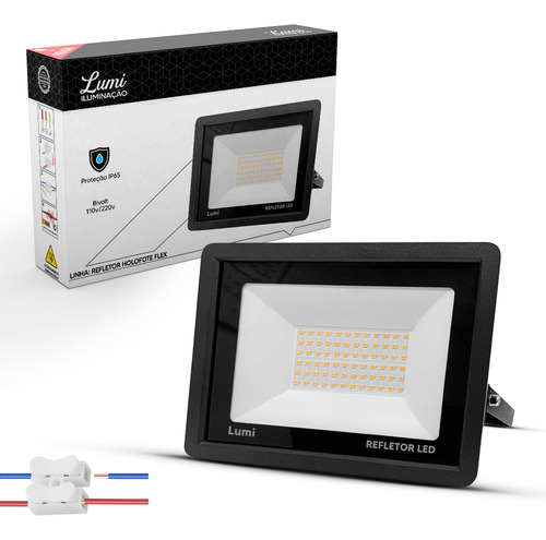 Refletor De Led Holofote 200w Prova Dágua Branco Quente