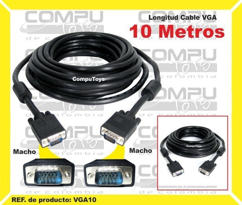 Cable Vga 10 M Blindado Con Filtro Ref Vga10 Computoys Sas