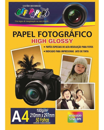 Papel Fotográfico Glossy 180g 50 Folhas A4 Super Branco