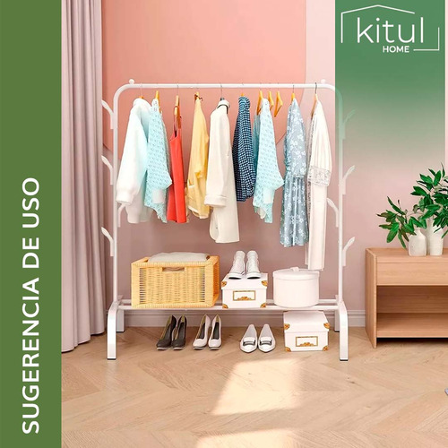 Perchero Rack Armable Ropa Organizador Closet Hogar Ganchos Color Blanco