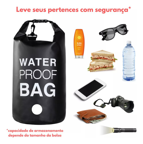 Bolsa Impermeável Resistente 5 Litros Camping Aventuras Preto