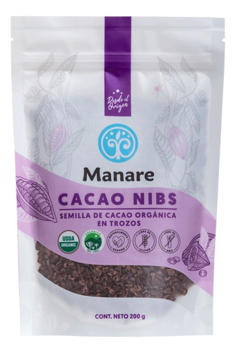 Cacao Nibs Orgánico 200 Grs Manare.