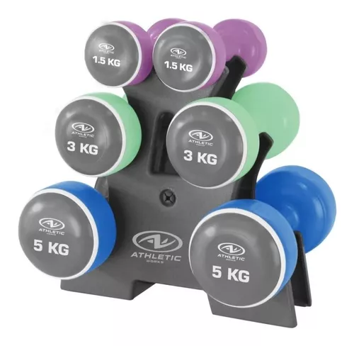 Juego De Pesas Mancuernas Con Soporte Set 19 Kilos Athletic