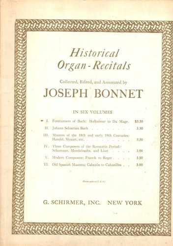 Joseph Bonnet Historical Organ Recitals Vol 6 - Schirmer