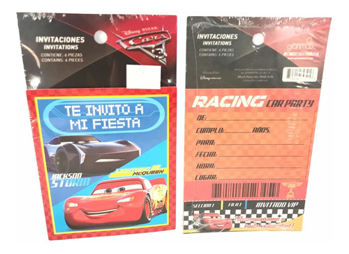 36 Invitaciones Cars Mcqueen Varios Fiesta Cumpleaños Gm