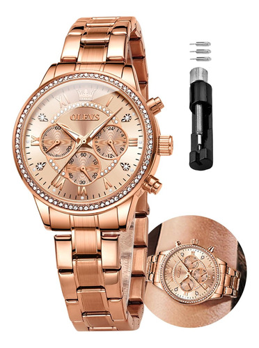 Olevs Relojes Para Mujer Diamante Cuarzo Cronógrafo Vestido 