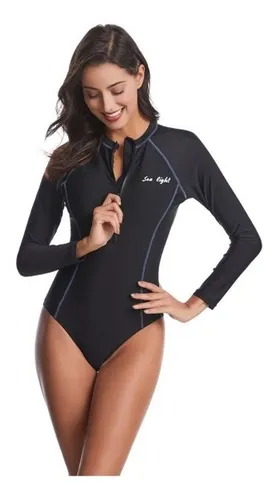 Vestido De Baño Enterizo Manga Larga Tipo Body Surf Mujer