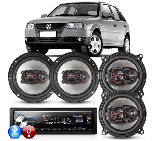 Imagem 1 de 7 de Kit Auto Falante Gol G4 06 07 08 + Radio Mp3 Usb 4 Portas