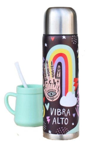 Termo Acero Inoxidable 500 Ml Vibrar Mano Arcoiris Azul