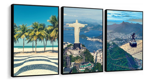 Quadro Decorativo Rj Cristo Ipanema Pao Acucar Com Moldura