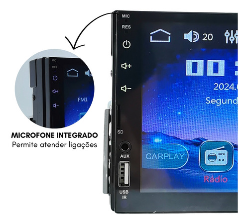 Multimídia 1din H-tech Espelhamento Usb Bluetooth Full Touch