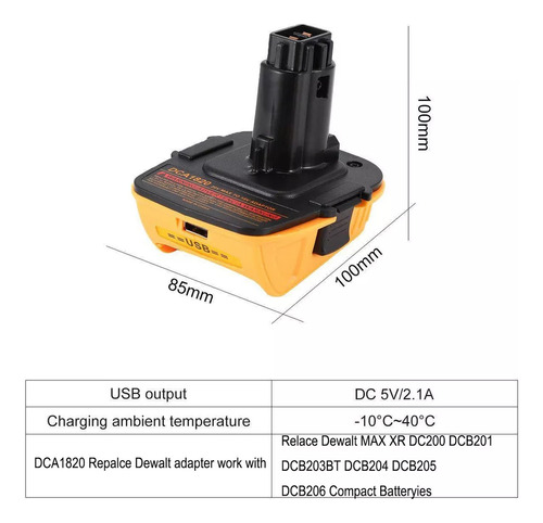 Adaptador-convertidor Batería Dewalt 18v A 20v Puerto/cargad