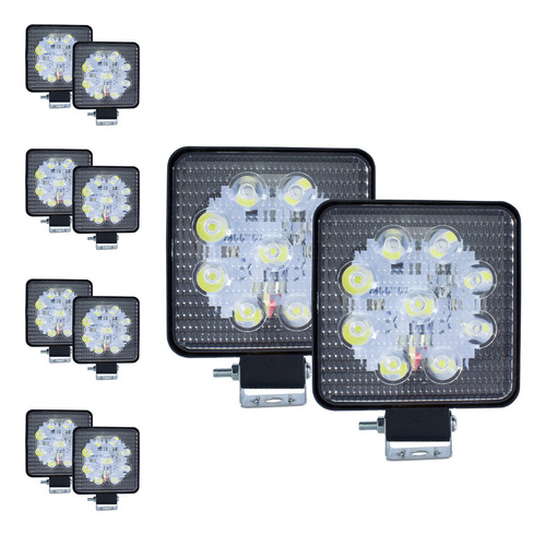 10 Faros Luz Blanca Y Estrobo 9 Leds Tunelight Moto/4x4 27w