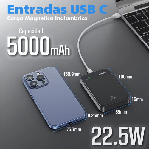 Power Bank Batería Portátil Con Magsafe 5000mah Kbod Pwr-10 Color Morado