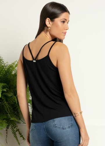 Imagem 2 de 5 de Blusa Feminina Alças Duplas Soltinha Com Decote Redondo