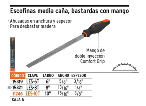 Imagen 2 de 10 de Lima Media Caña Escofina Matricero 6 PuLG Bastarda Truper
