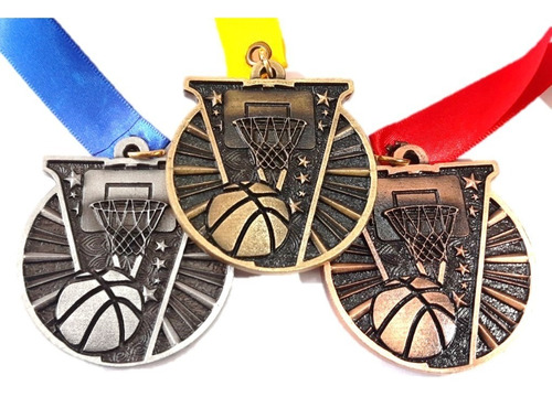 24 Medallas Metálicas Basquetbol Color Oro, Plata O Bronce