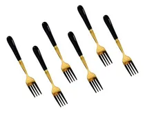 Comprar Set X6 Tenedores Postre Dorado De Acero Mango Ceramica Negro