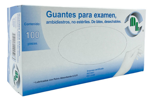 Guantes De Látex DL Gemed No Estéril Para Examen Médico Talla Mediano Color Blanco Pack/100pzs