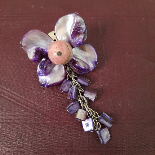 Sap2513 Prendedor Flor De Rodocrosita Y Madreperla Violeta