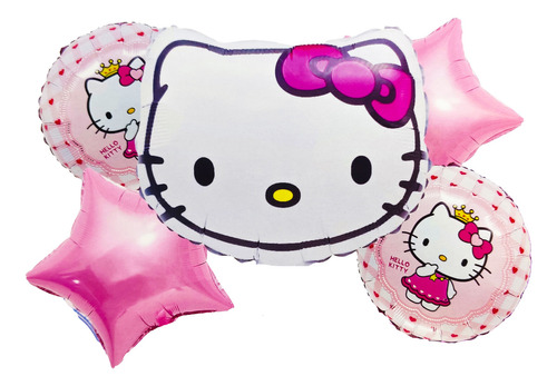 Bouquet Globos Fiesta Gata Hello Kitty Rosado Niña Fucsia 