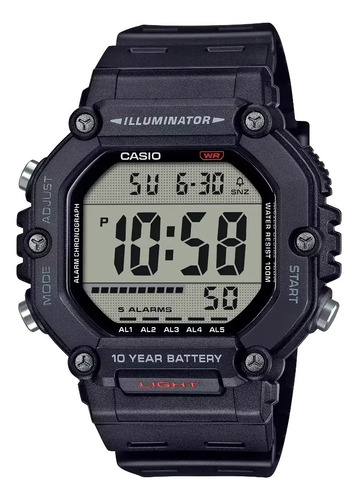 Reloj Casio Illuminator Digital Ae-1600h-1av Caballero Correa Negro Bisel Negro Fondo Azul Acero