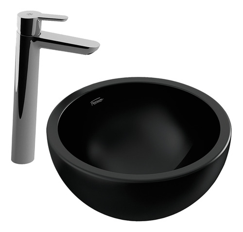 Bacha Baño Ferrum Persis Negra Y Griferia Puelo Monoc Alto
