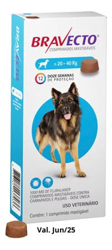 Bravecto Comprimido 20 A 40kg Para Cães - 1 Unidade
