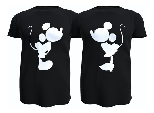 Pack 2 Poleras Parejas, Mickey Y Minnie Mouse, 100% Algodon