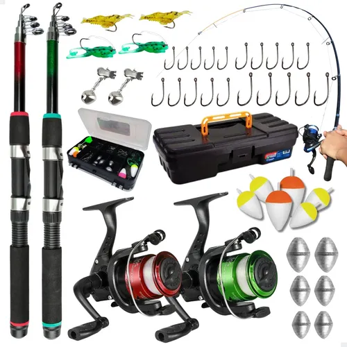 Pescamping Kit Pesca Completo 2 Varas Fibra De Vidro E 2 Molinete...