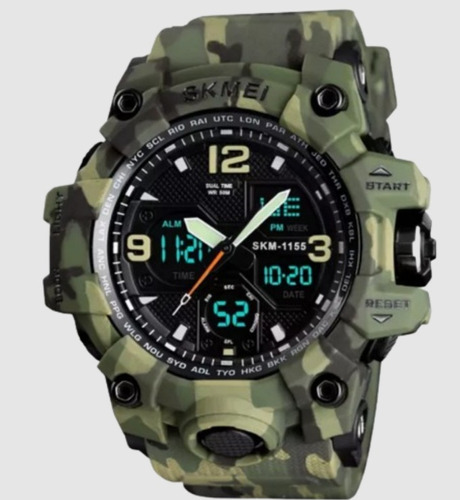 Relógio de pulso Skmei 1155 com corria de poliuretano cor camuflado verde - fondo preto - bisel camuflado verde/preto