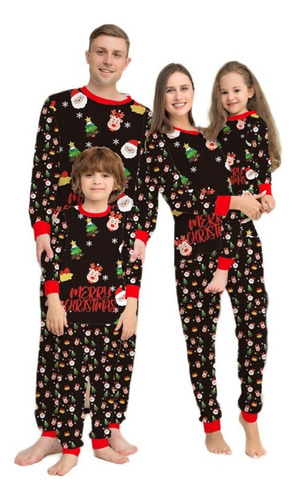 Pijama Navideño Conjunto Familiar Mamá Papá Niños Negro