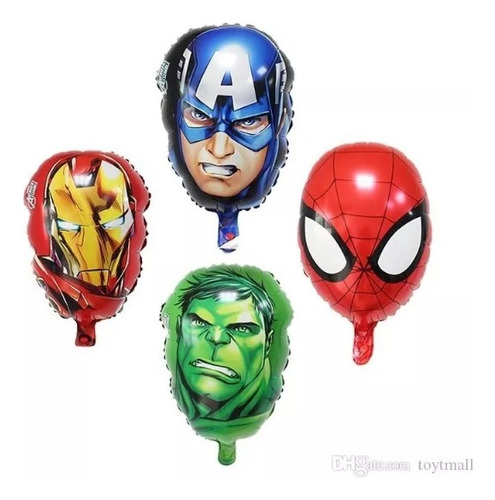 Kit De 4 Globos Metalizados Avengers Hulk Spiderman Ironman