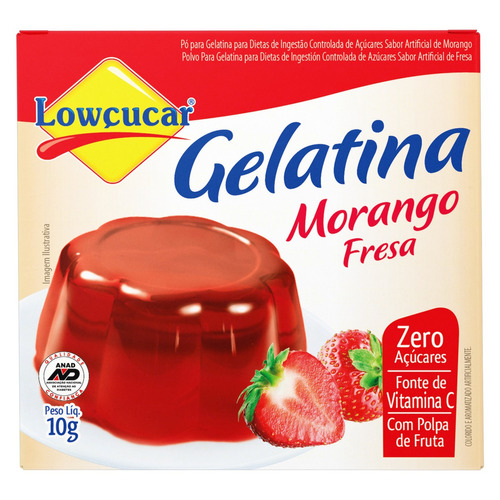 Gelatina em Pó Morango Zero Açúcar Lowçucar Caixa 10g