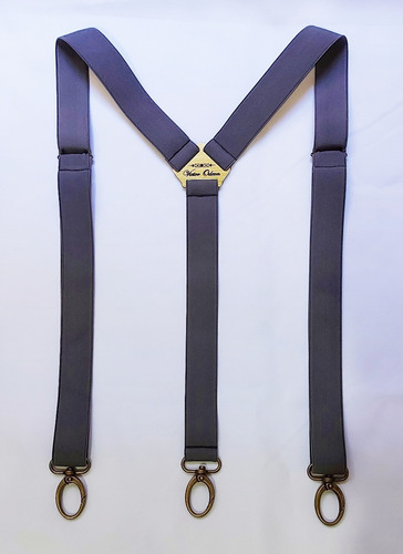 Tirador Pantalón Suspenders Mosquetón Gris Oscuro Bronce 3cm