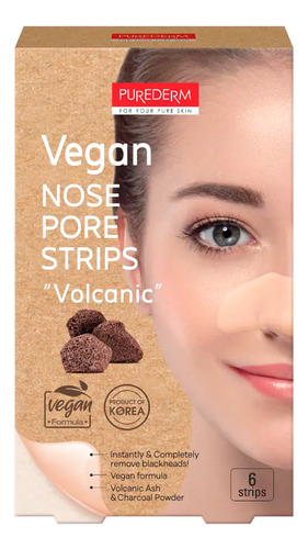 Purederm Vegan Nose Pore Strip Volcanic Bandas Puntos Negros