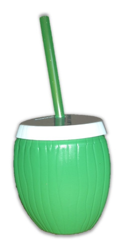 20 Copos Decorativo C Canudo Festa Moana Havaiana Coco Verde