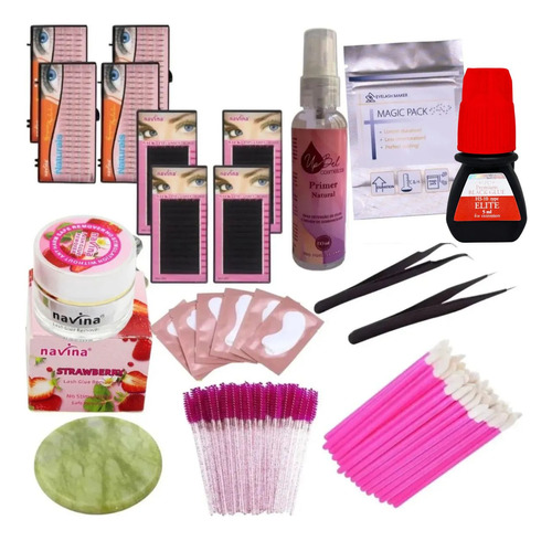 Kit Extensão Cílios Pinças Removedor Espelho Pincéis Brindes