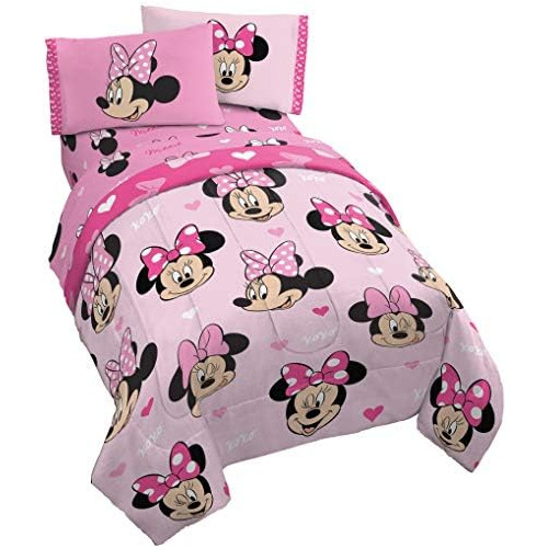 Disney Minnie Mouse Hearts N Love Juego De Cama Individ...