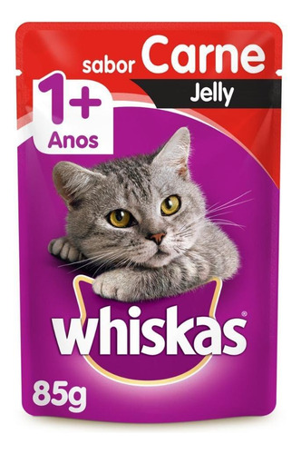 Alimento Whiskas 1+ Whiskas Gatos s para gato adulto todos os tamanhos sabor carne jelly em saco de 85g